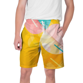 Мужские шорты 3D с принтом Геометрическая абстракция в солнечных тонах в Тюмени,  полиэстер 100% | прямой крой, два кармана без застежек по бокам. Мягкая трикотажная резинка на поясе, внутри которой широкие завязки. Длина чуть выше колен | 