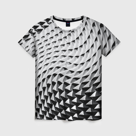 Женская футболка 3D с принтом Металлическая абстрактная броня в Екатеринбурге, 100% полиэфир ( синтетическое хлопкоподобное полотно) | прямой крой, круглый вырез горловины, длина до линии бедер | 