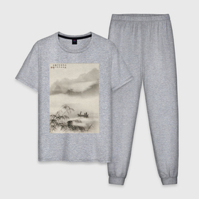 Мужская пижама хлопок с принтом Туманная река в Китае от фотографа Лонг Чинсана , 100% хлопок | брюки и футболка прямого кроя, без карманов, на брюках мягкая резинка на поясе и по низу штанин
 | 
