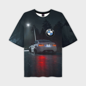 Мужская футболка OVERSIZE 3D Крутая бэха на ночной трассе: в Нижнем Новгороде, | |
