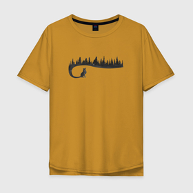 Мужская футболка хлопок Oversize с принтом Лиса и лес в Кировске, 100% хлопок | свободный крой, круглый ворот, “спинка” длиннее передней части | 