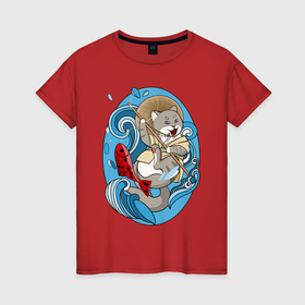 Женская футболка хлопок с принтом рыбак в Санкт-Петербурге, 100% хлопок | прямой крой, круглый вырез горловины, длина до линии бедер, слегка спущенное плечо | 
