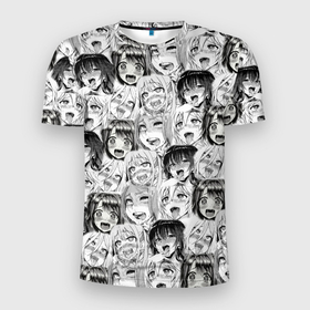 Мужская футболка 3D Slim с принтом Разные девушки Ахегао в Екатеринбурге, 100% полиэстер с улучшенными характеристиками | приталенный силуэт, круглая горловина, широкие плечи, сужается к линии бедра | Тематика изображения на принте: 