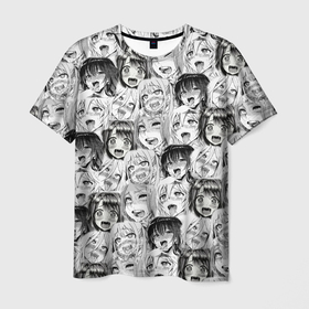 Мужская футболка 3D с принтом Разные девушки Ахегао в Петрозаводске, 100% полиэфир | прямой крой, круглый вырез горловины, длина до линии бедер | 