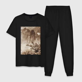 Мужская пижама хлопок с принтом Китайские пейзажи мастера Лонг Чинсан в Петрозаводске, 100% хлопок | брюки и футболка прямого кроя, без карманов, на брюках мягкая резинка на поясе и по низу штанин
 | 