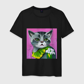 Мужская футболка хлопок с принтом Зеленоглазое котэ виртуального мира в Екатеринбурге, 100% хлопок | прямой крой, круглый вырез горловины, длина до линии бедер, слегка спущенное плечо. | 