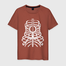 Мужская футболка хлопок с принтом Гитара скелет в Санкт-Петербурге, 100% хлопок | прямой крой, круглый вырез горловины, длина до линии бедер, слегка спущенное плечо. | Тематика изображения на принте: 