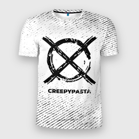 Мужская футболка 3D Slim с принтом CreepyPasta с потертостями на светлом фоне , 100% полиэстер с улучшенными характеристиками | приталенный силуэт, круглая горловина, широкие плечи, сужается к линии бедра | 
