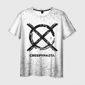 Мужская футболка 3D с принтом CreepyPasta с потертостями на светлом фоне в Петрозаводске, 100% полиэфир | прямой крой, круглый вырез горловины, длина до линии бедер | Тематика изображения на принте: 