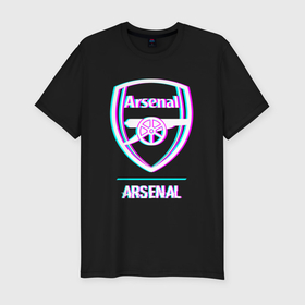 Мужская футболка хлопок Slim с принтом Arsenal FC в стиле glitch в Санкт-Петербурге, 92% хлопок, 8% лайкра | приталенный силуэт, круглый вырез ворота, длина до линии бедра, короткий рукав | 