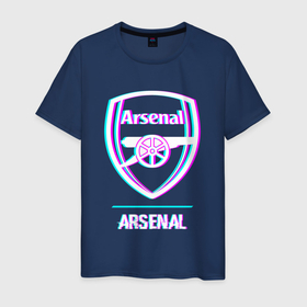 Мужская футболка хлопок с принтом Arsenal FC в стиле glitch в Новосибирске, 100% хлопок | прямой крой, круглый вырез горловины, длина до линии бедер, слегка спущенное плечо. | Тематика изображения на принте: 