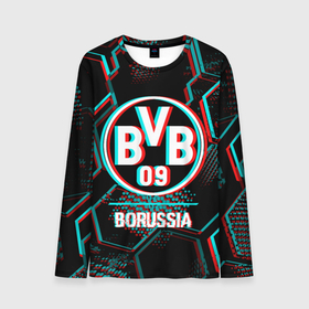 Мужской лонгслив 3D с принтом Borussia FC в стиле glitch на темном фоне в Екатеринбурге, 100% полиэстер | длинные рукава, круглый вырез горловины, полуприлегающий силуэт | Тематика изображения на принте: 