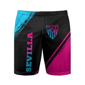 Мужские шорты спортивные с принтом Sevilla   neon gradient: надпись, символ в Тюмени,  |  | Тематика изображения на принте: 