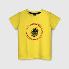 Детская футболка хлопок с принтом Символ Cyberpunk 2077 и красная краска вокруг в Екатеринбурге, 100% хлопок | круглый вырез горловины, полуприлегающий силуэт, длина до линии бедер | 