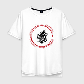 Мужская футболка хлопок Oversize с принтом Символ Cyberpunk 2077 и красная краска вокруг в Курске, 100% хлопок | свободный крой, круглый ворот, “спинка” длиннее передней части | Тематика изображения на принте: 