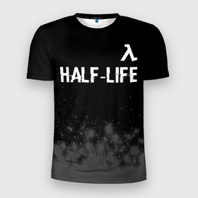 Мужская футболка 3D Slim с принтом Half Life glitch на темном фоне: символ сверху в Кировске, 100% полиэстер с улучшенными характеристиками | приталенный силуэт, круглая горловина, широкие плечи, сужается к линии бедра | 