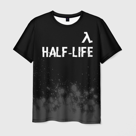 Мужская футболка 3D с принтом Half Life glitch на темном фоне: символ сверху в Кировске, 100% полиэфир | прямой крой, круглый вырез горловины, длина до линии бедер | 