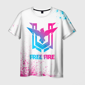 Мужская футболка 3D с принтом Free Fire neon gradient style в Кировске, 100% полиэфир | прямой крой, круглый вырез горловины, длина до линии бедер | Тематика изображения на принте: 
