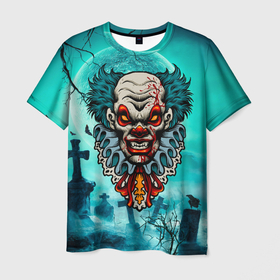 Мужская футболка 3D с принтом Злой клоун   хэллоуин в Кировске, 100% полиэфир | прямой крой, круглый вырез горловины, длина до линии бедер | 