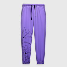 Мужские брюки 3D с принтом Красивый фиолетовый градиент с цветами , 100% полиэстер | манжеты по низу, эластичный пояс регулируется шнурком, по бокам два кармана без застежек, внутренняя часть кармана из мелкой сетки | Тематика изображения на принте: 