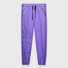 Женские брюки 3D с принтом Красивый фиолетовый градиент с цветами в Петрозаводске, полиэстер 100% | прямой крой, два кармана без застежек по бокам, с мягкой трикотажной резинкой на поясе и по низу штанин. В поясе для дополнительного комфорта — широкие завязки | 