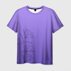 Мужская футболка 3D с принтом Красивый фиолетовый градиент с цветами в Белгороде, 100% полиэфир | прямой крой, круглый вырез горловины, длина до линии бедер | 