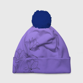 Шапка 3D c помпоном с принтом Красивый фиолетовый градиент с цветами в Санкт-Петербурге, 100% полиэстер | универсальный размер, печать по всей поверхности изделия | 