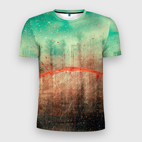 Мужская футболка 3D Slim с принтом Светло зелёное небо, деревья и множество красок в Белгороде, 100% полиэстер с улучшенными характеристиками | приталенный силуэт, круглая горловина, широкие плечи, сужается к линии бедра | 