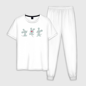 Мужская пижама хлопок с принтом Три счастливых мышонка в Кировске, 100% хлопок | брюки и футболка прямого кроя, без карманов, на брюках мягкая резинка на поясе и по низу штанин
 | 