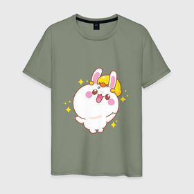 Мужская футболка хлопок с принтом Счастливый кролик в Ухте, 100% хлопок | прямой крой, круглый вырез горловины, длина до линии бедер, слегка спущенное плечо. | Тематика изображения на принте: 