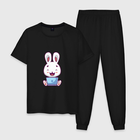 Мужская пижама хлопок с принтом Весёлый кролик в Петрозаводске, 100% хлопок | брюки и футболка прямого кроя, без карманов, на брюках мягкая резинка на поясе и по низу штанин
 | 