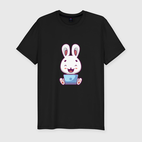 Мужская футболка хлопок Slim с принтом Весёлый кролик в Петрозаводске, 92% хлопок, 8% лайкра | приталенный силуэт, круглый вырез ворота, длина до линии бедра, короткий рукав | 