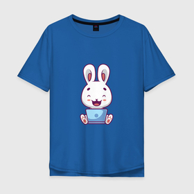 Мужская футболка хлопок Oversize с принтом Весёлый кролик в Петрозаводске, 100% хлопок | свободный крой, круглый ворот, “спинка” длиннее передней части | 