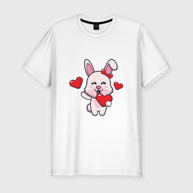 Мужская футболка хлопок Slim с принтом Lover Bunny в Новосибирске, 92% хлопок, 8% лайкра | приталенный силуэт, круглый вырез ворота, длина до линии бедра, короткий рукав | Тематика изображения на принте: 