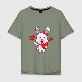 Мужская футболка хлопок Oversize с принтом Lover Bunny в Новосибирске, 100% хлопок | свободный крой, круглый ворот, “спинка” длиннее передней части | Тематика изображения на принте: 