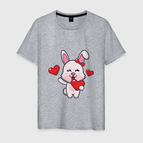 Мужская футболка хлопок с принтом Lover Bunny в Санкт-Петербурге, 100% хлопок | прямой крой, круглый вырез горловины, длина до линии бедер, слегка спущенное плечо. | 