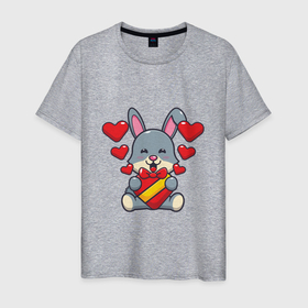 Мужская футболка хлопок с принтом Happy Rabbit в Екатеринбурге, 100% хлопок | прямой крой, круглый вырез горловины, длина до линии бедер, слегка спущенное плечо. | Тематика изображения на принте: 