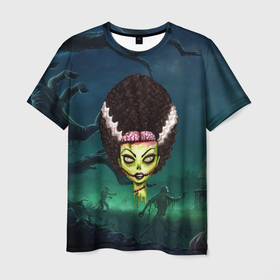 Мужская футболка 3D с принтом Афро девушка зомби в Курске, 100% полиэфир | прямой крой, круглый вырез горловины, длина до линии бедер | 