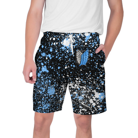 Мужские шорты 3D с принтом Attack on Titan paint в Курске,  полиэстер 100% | прямой крой, два кармана без застежек по бокам. Мягкая трикотажная резинка на поясе, внутри которой широкие завязки. Длина чуть выше колен | 