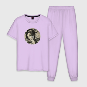 Мужская пижама хлопок с принтом Готическая девушка кошка с двумя котиками в Курске, 100% хлопок | брюки и футболка прямого кроя, без карманов, на брюках мягкая резинка на поясе и по низу штанин
 | 