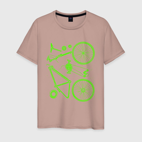 Мужская футболка хлопок с принтом Детали велосипеда в Екатеринбурге, 100% хлопок | прямой крой, круглый вырез горловины, длина до линии бедер, слегка спущенное плечо. | Тематика изображения на принте: 