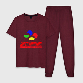 Мужская пижама хлопок с принтом Super nintendo logo в Курске, 100% хлопок | брюки и футболка прямого кроя, без карманов, на брюках мягкая резинка на поясе и по низу штанин
 | 