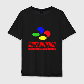 Мужская футболка хлопок Oversize с принтом Super nintendo logo в Курске, 100% хлопок | свободный крой, круглый ворот, “спинка” длиннее передней части | 