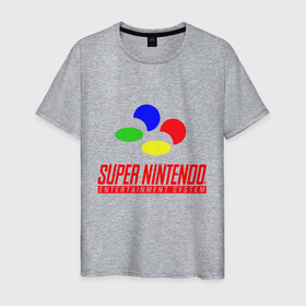 Мужская футболка хлопок с принтом Super nintendo logo в Курске, 100% хлопок | прямой крой, круглый вырез горловины, длина до линии бедер, слегка спущенное плечо. | 