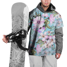 Накидка на куртку 3D с принтом Яблоня в цвету акварель , 100% полиэстер |  | Тематика изображения на принте: 