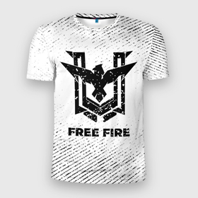 Мужская футболка 3D Slim с принтом Free Fire с потертостями на светлом фоне в Курске, 100% полиэстер с улучшенными характеристиками | приталенный силуэт, круглая горловина, широкие плечи, сужается к линии бедра | 
