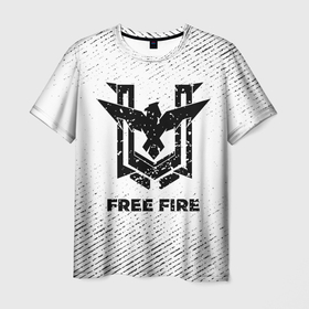 Мужская футболка 3D с принтом Free Fire с потертостями на светлом фоне в Петрозаводске, 100% полиэфир | прямой крой, круглый вырез горловины, длина до линии бедер | 
