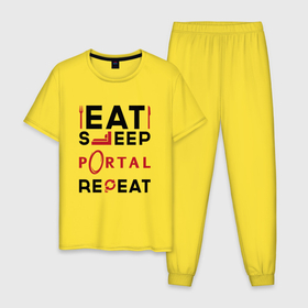 Мужская пижама хлопок с принтом Надпись: eat sleep Portal repeat , 100% хлопок | брюки и футболка прямого кроя, без карманов, на брюках мягкая резинка на поясе и по низу штанин
 | Тематика изображения на принте: 