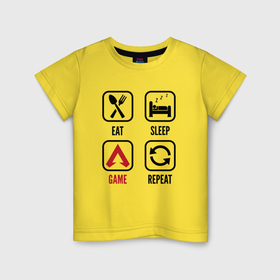 Детская футболка хлопок с принтом Eat   sleep   Apex Legends   repeat в Екатеринбурге, 100% хлопок | круглый вырез горловины, полуприлегающий силуэт, длина до линии бедер | Тематика изображения на принте: 