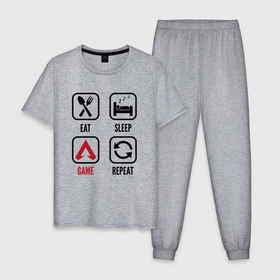Мужская пижама хлопок с принтом Eat   sleep   Apex Legends   repeat в Санкт-Петербурге, 100% хлопок | брюки и футболка прямого кроя, без карманов, на брюках мягкая резинка на поясе и по низу штанин
 | Тематика изображения на принте: 